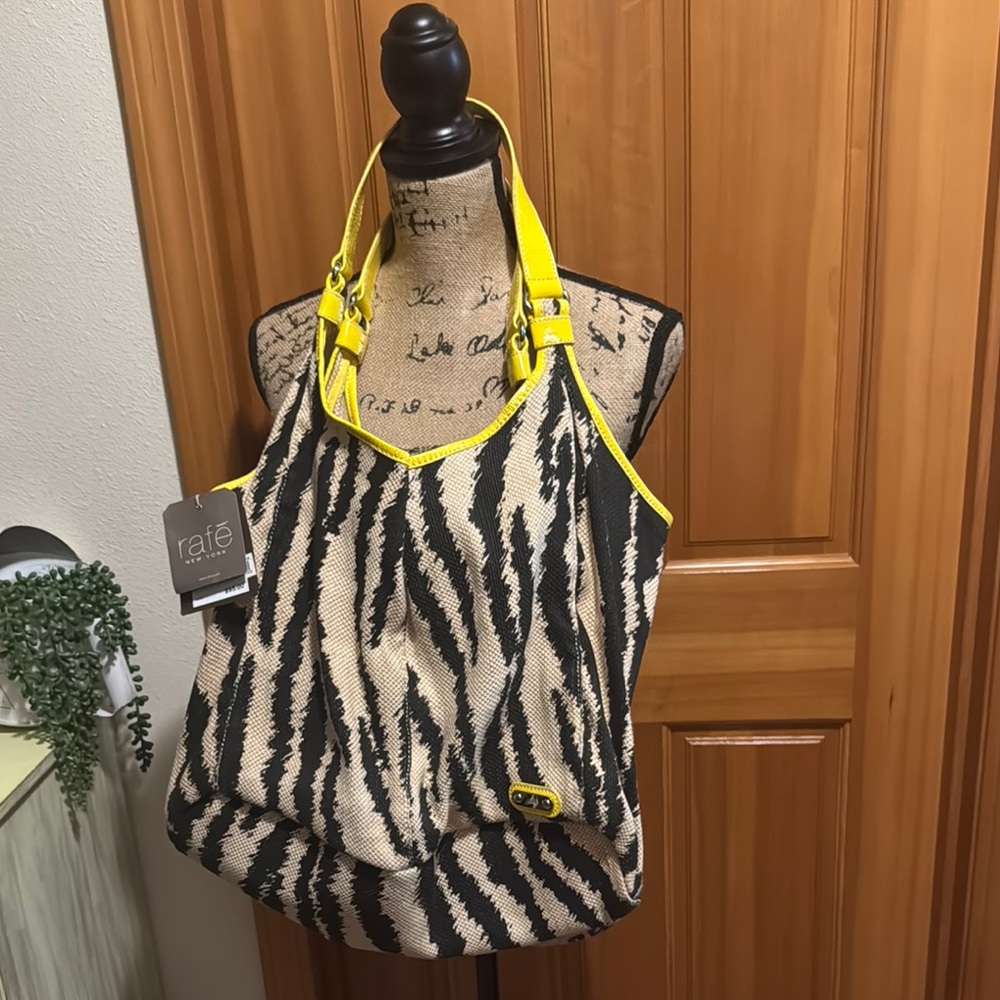 🆕 Rafe Zebra Print Playa Tote Bag - Yellow Leather Accents